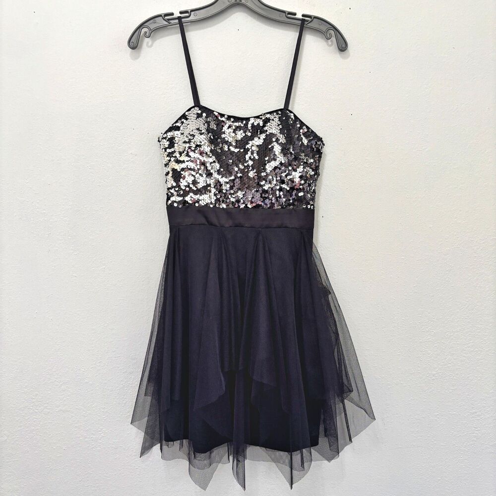 Hailey Logan Adrianna Papell Juniors Hoco Black Sequin Dress 4 Fairy Grunge Vamp